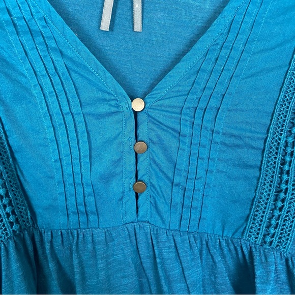 Anthropologie | Kaye Pintucked Babydoll Bell Sleeve Top Blouse Teal Size Medium - Picture 8 of 14